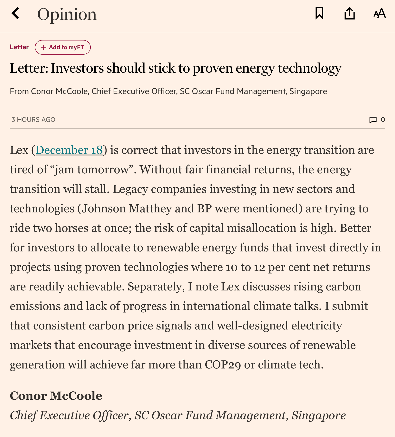 Screenshot of Financial Times opinion letter